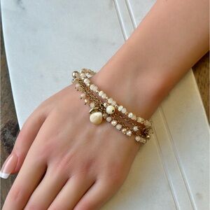 Elegant Iridescent Bead & Gold-Tone Toggle Bracelet by Chaps